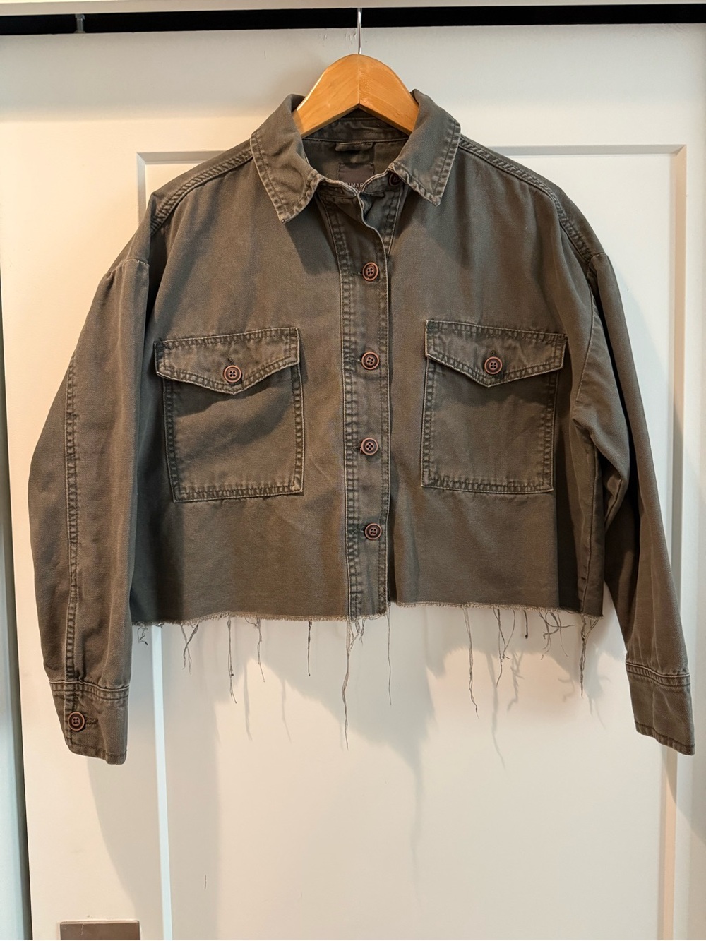 Primark Cropped Olive Green Jean Jacket Small